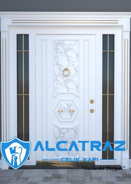 Beyaz Mermer Desenli Modern Dış Kapı Villa Kapısı AVK-163